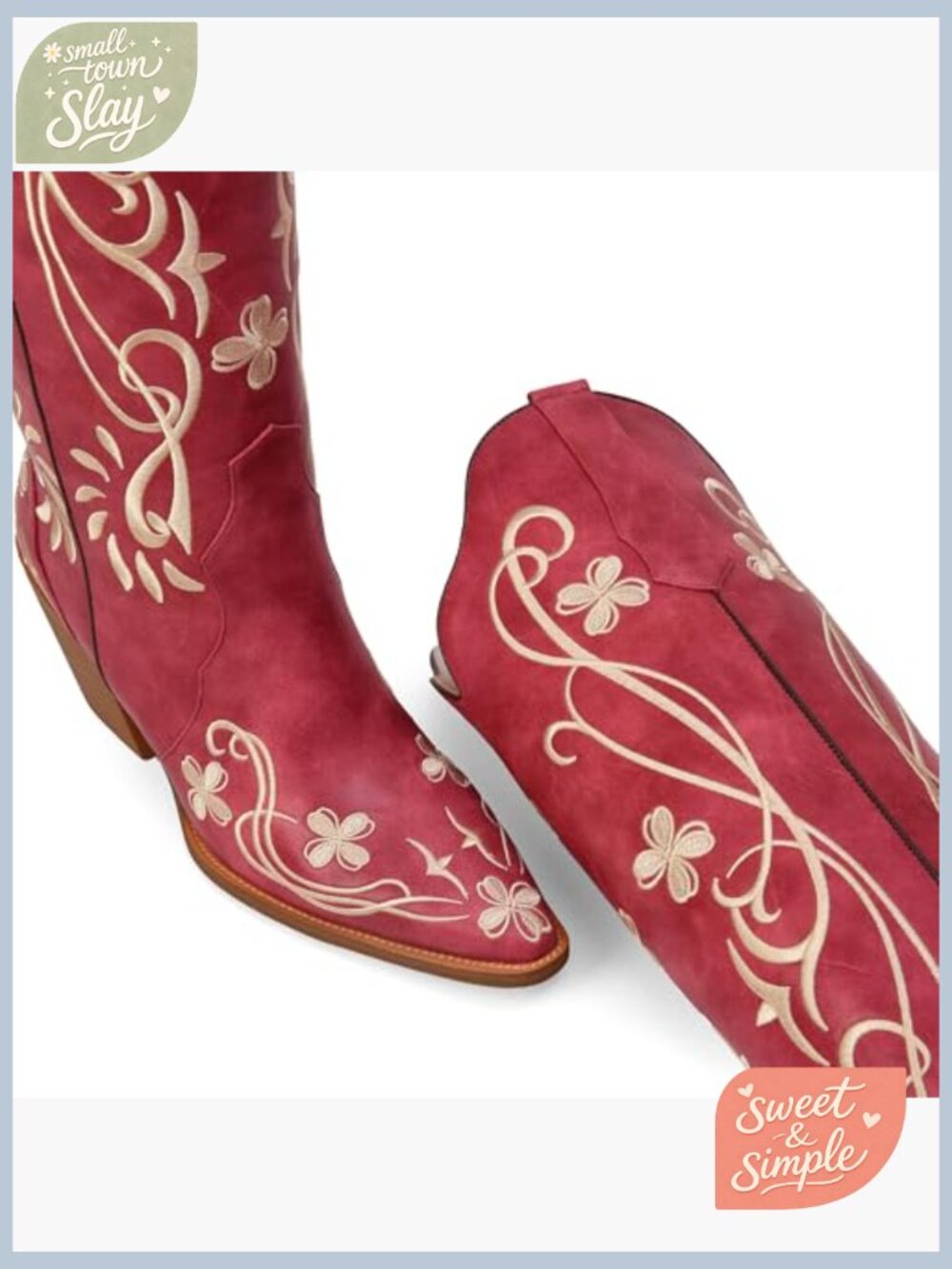 Knee High Cowboy Boots Floral Embroidered Western Pull On Faux Leather - Picture 3 of 7